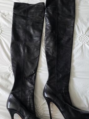 Jimmy Choo Women's Black Over-the-Knee Leather High-Heel Boots Sz 38